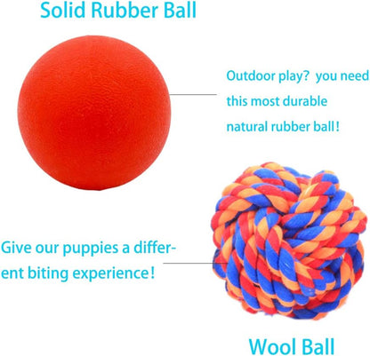 Puppy Balls - Pack with Different Functions & Teething Toys for Small Dogs, Squeaky Dog Balls, Rubber Chew Toys for Enrichment