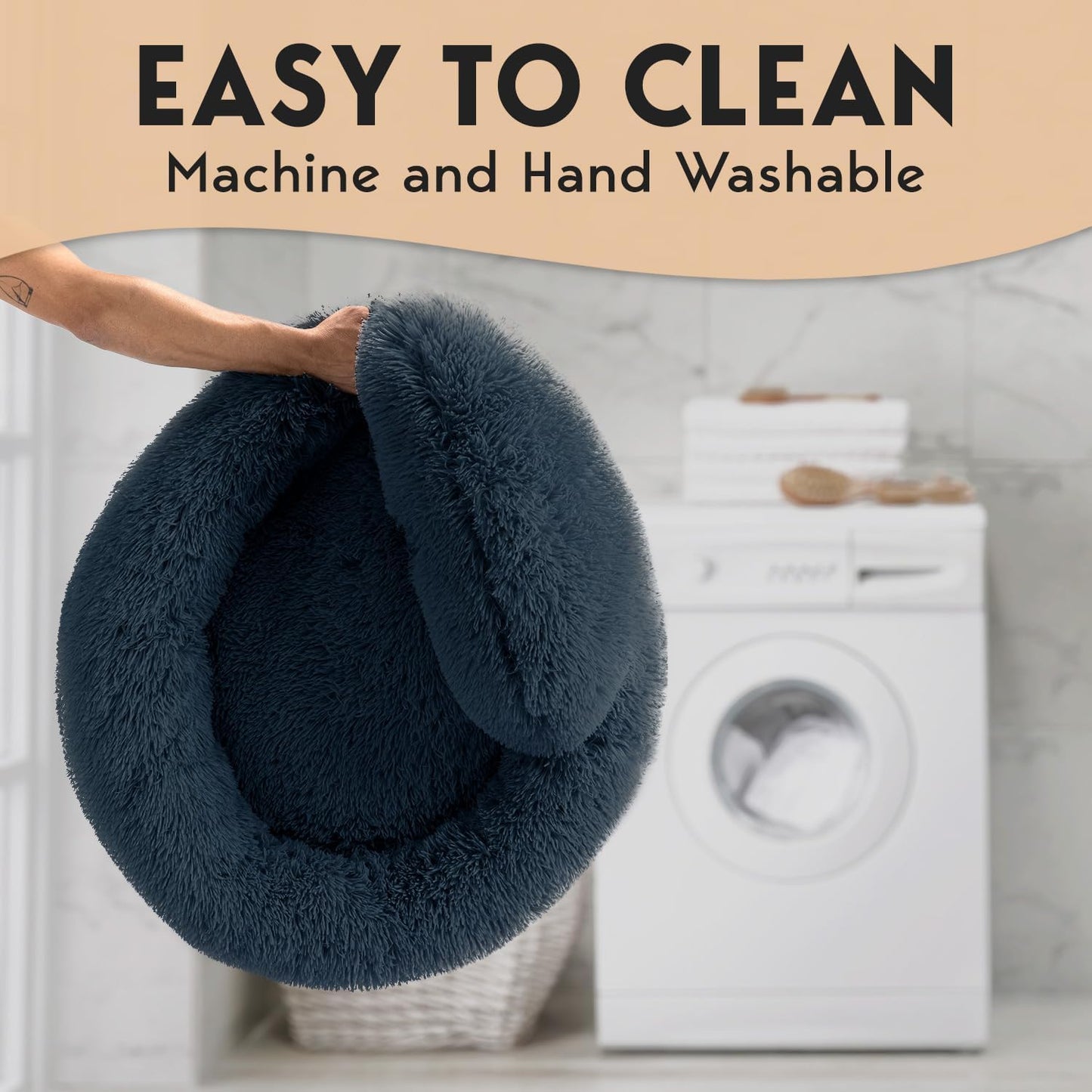 Petjett Calming Dog Bed Medium Size Dog - 30'' Donut Bed, Anti-Slip & Washable Super Soft Fluffy Plush round Bed, Anti-Anxiety Premium Comfort Pet Bed, Fits Dogs up to 45 Lbs - Dark Grey